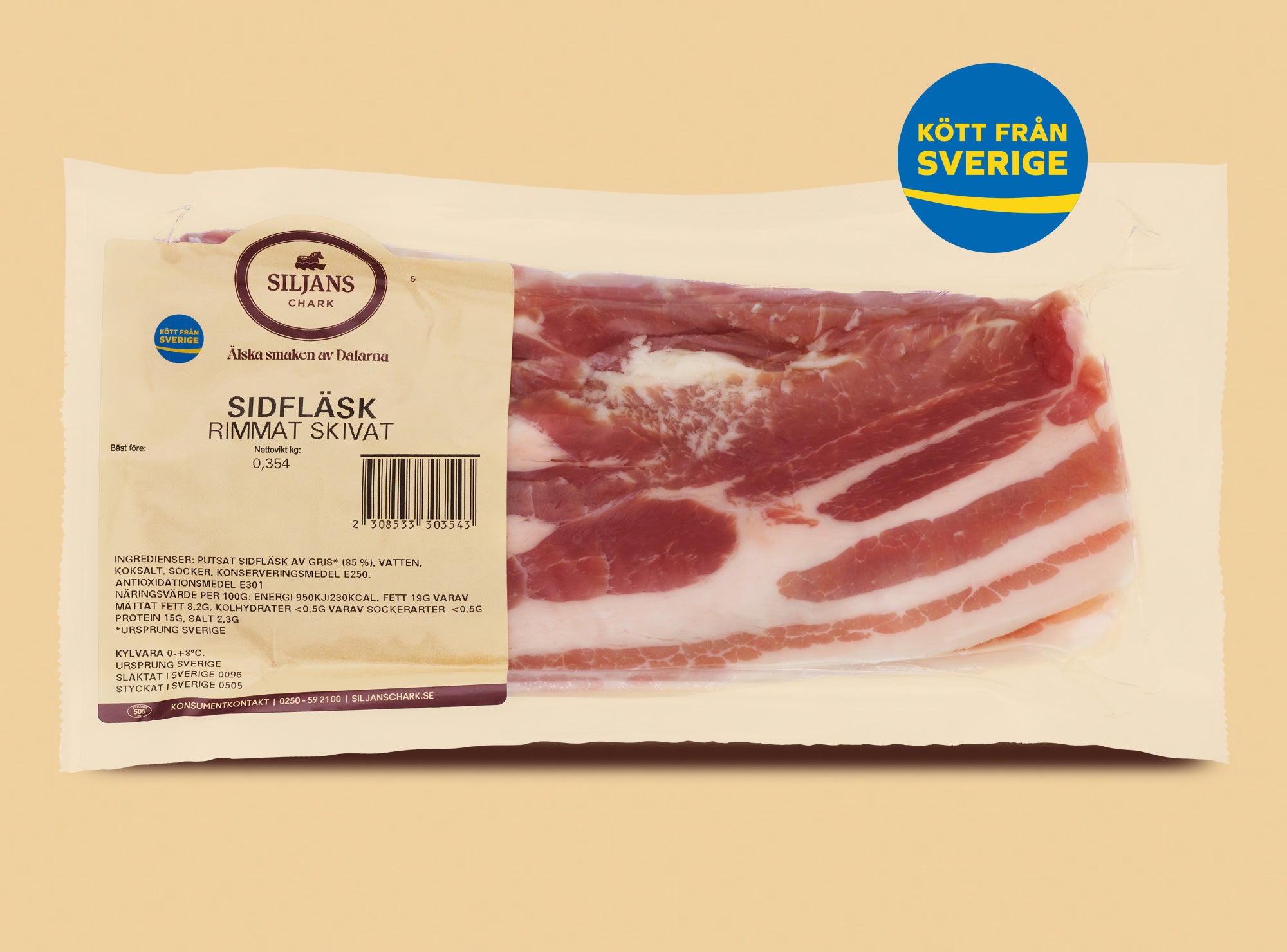 Sidfläsk rimmat, skivat